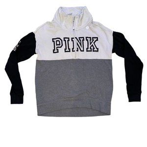Victoria's Secret Pink Pullover Mock Neck Sweatshirt Gray Cotton XS Womens Black